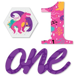Big Dot of Happiness 1st Birthday Roar Dinosaur Girl - DIY Shaped ONEasaurus Dino First Birthday Party Cut-Outs - 24 Count - 1 of 4