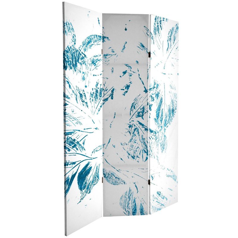 Oriental Furniture 6' Tall Double Sided Pure Leaves Canvas Room Divider Light Blue, 3 of 6