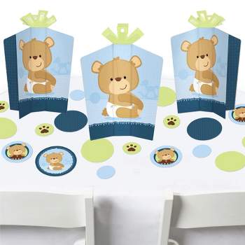 Big Dot of Happiness Baby Boy Teddy Bear - Baby Shower Decor and Confetti - Terrific Table Centerpiece Kit - Set of 30