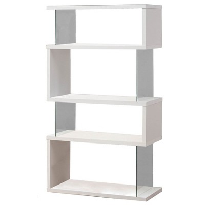 Contemporary White Wood Asymmetrical Snaking Bookshelf