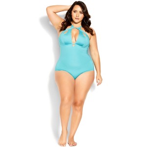 Women's Plus Size Cancun Underwire 1 Piece - ocean blue | CITY CHIC - 1 of 4