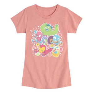 Girls' - Marvel - Avengers Easter Stickers Fitted Short Sleeve Graphic T-Shirt - 1 of 4