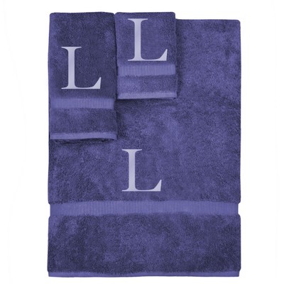 BC BARE COTTON Monogrammed Towel Set, Personalized Gift, Set of 3 - Navy - Silver Block