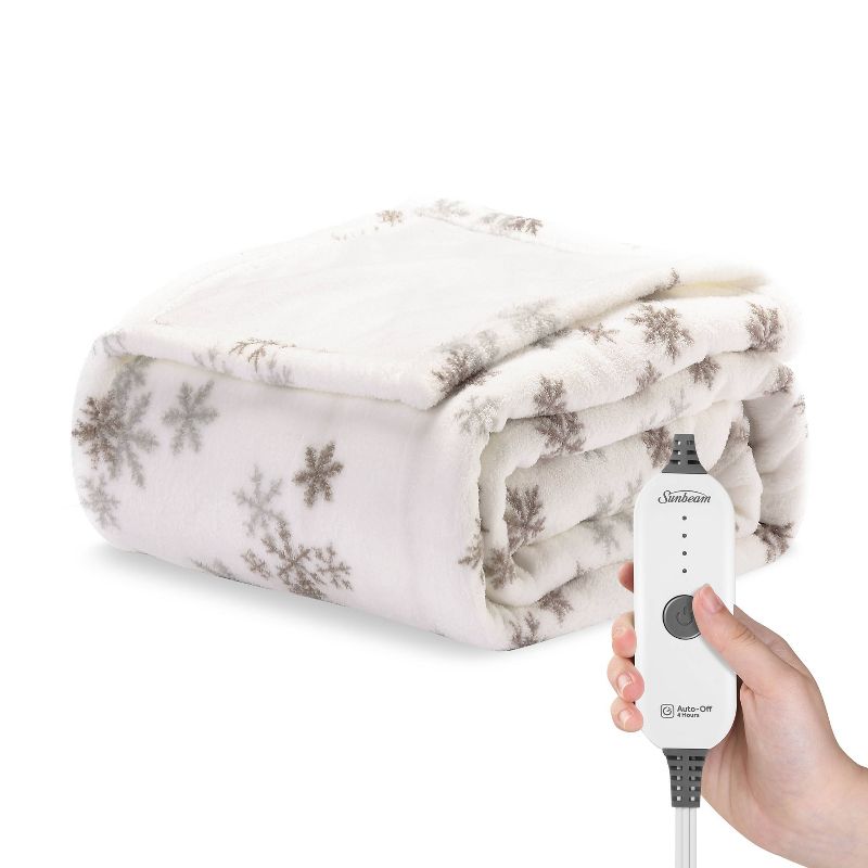 Sunbeam 50&#34; x 60&#34; Nordic Premium Heated Throw Foot Pocket Electric Blanket Snowflake, 1 of 10