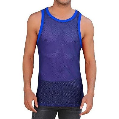 Acekool Men's Mesh Tank Top, Fitted Sleeveless mesh Muscle Shirt, See-Through Round Neck Clubwear
