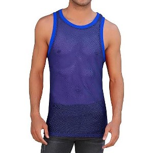 Acekool Men's Mesh Tank Top, Fitted Sleeveless mesh Muscle Shirt, See-Through Round Neck Clubwear - 1 of 4