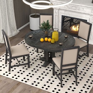 NicBex Round Dining Room Table Set for 4 Extendable Dining Room Table with MDF Tabletop and 4 Upholstered Chairs for Dining Room - 1 of 4