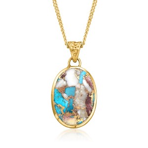 Ross-Simons Oval Kingman Turquoise Pendant Necklace in 18kt Gold Over Sterling - 1 of 3