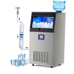 Acekool 100Lbs/24H Commercial Ice Maker - Stainless Steel, 33Lbs Storage, Dual Water Inlets - 1 of 4