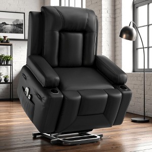 GustoWave Oversized Padded Power Lift Recliner Chair - Heat and Massage Faux Leather Reclining Chair, Single Home Theater Seating - 1 of 4