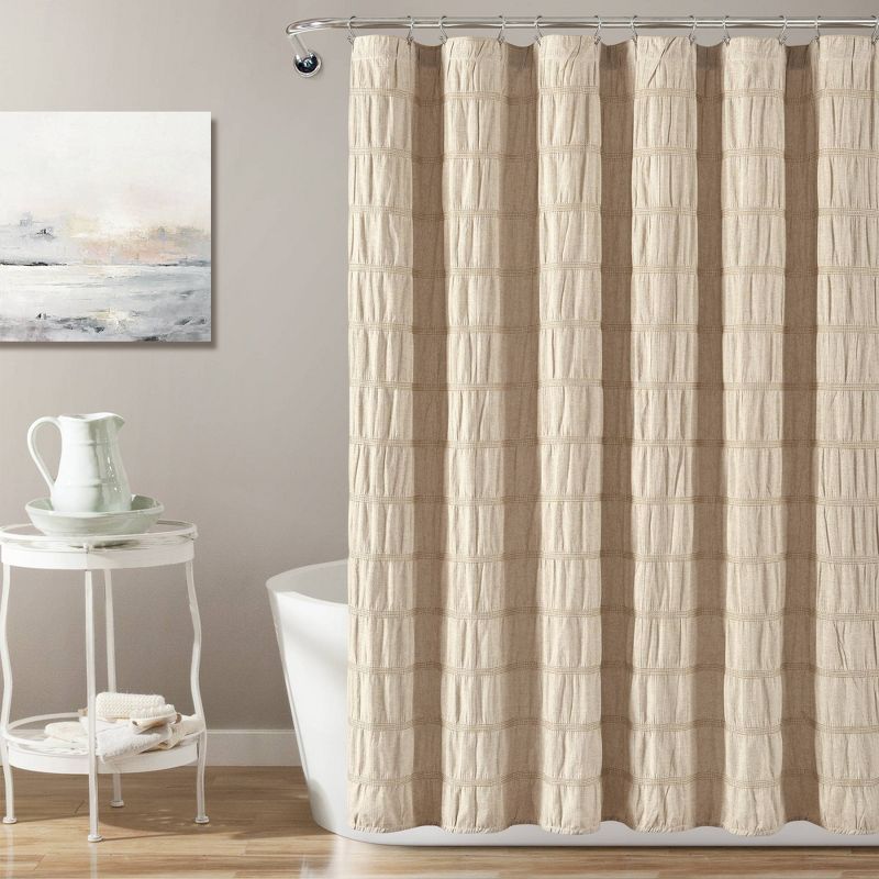 Waffle Striped Woven Cotton Shower Curtain - Lush Décor, 1 of 9