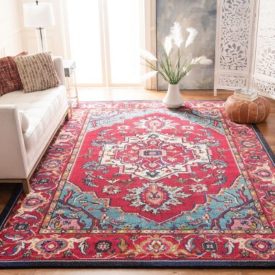 Vibrant Red Floral 8' x 10' Easy-Care Synthetic Area Rug