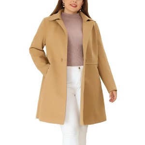 Agnes Orinda Women's Plus Size Notched Lapel Single Breasted Back Split Winter Long Pea Coats - 1 of 4