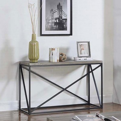 Wood and Metal Sofa Table with Boxy Frame Design and Spacious Surface for Living Room