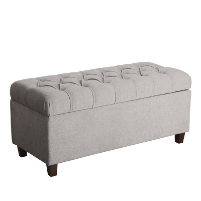 Fabric Upholstered Button Tufted Wooden Bench with Hinged Storage Gray - Benzara