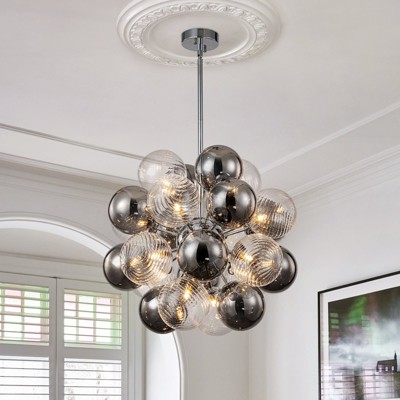 LLHZSY 12-Light Modern Globe Glass Kitchen Island Pendant Sputnik Chandelier with Black Smoke Glass Globe - W24"