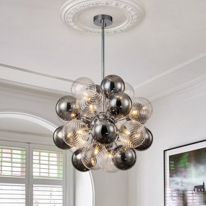 LLHZSY 12-Light Modern Globe Glass Kitchen Island Pendant Sputnik Chandelier with Black Smoke Glass Globe - W24" - 1 of 4