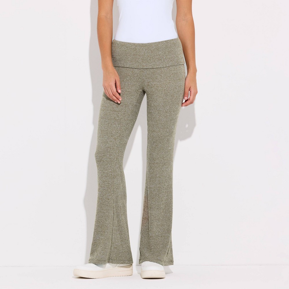 Women's Low-Rise Foldover Bootcut Leg Rib-Knit Pants - Wild Fable™ Green L