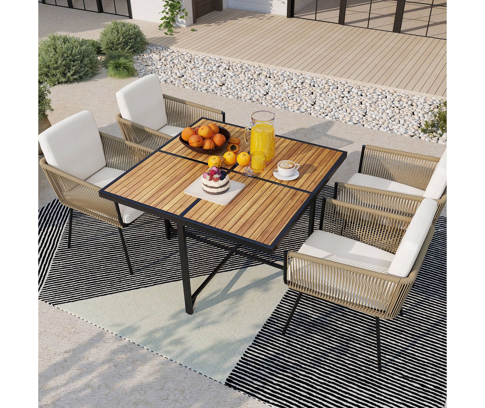 Costway 5 Pieces Patio Dining Set Outdoor Rectangular Table and Chairs Furniture Set