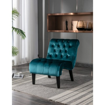 Syemin Accent Chairs Modern Velvet Armless Living Room Chair with Solid Wood Legs, Comfy Sitting Chair for Bedroom, Green, 22.83"*30.71"*33.86"