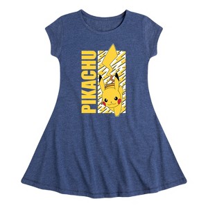 Girls' - Pokémon - Pikachu Lightning Bolts Fit & Flair Cap Sleeve Dress - 1 of 3