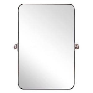 ANDY STAR Modern Decorative 22 x 34 Inch Rectangle Wall Mounted Hanging Bathroom Vanity Mirror with Stainless Steel Metal Frame, Brushed Nickel - 1 of 4