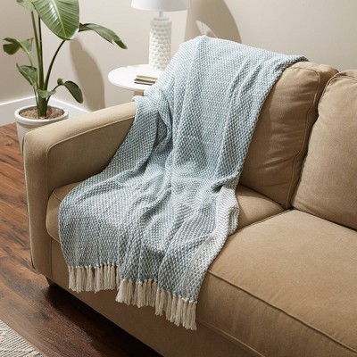 Storm Blue and White Cotton Woven Throw Blanket