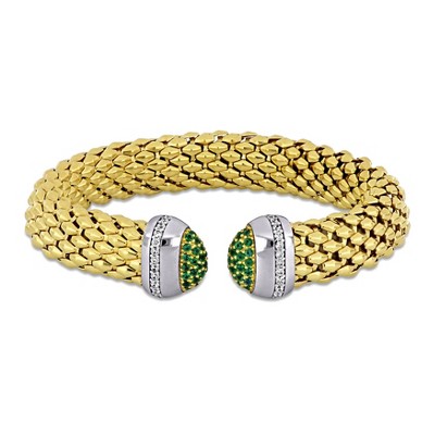 EVERLY JEWELRY | Two Tone Silver 0.86 CT TGW  Cubic Zirconia popcorn stretch Bangle