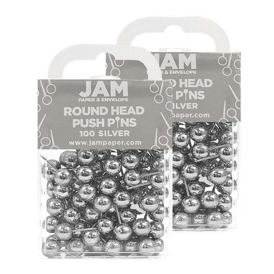 JAM Paper Colored Map Thumb Tacks Silver Round Head Push Pins 2 Packs of 100 22432214A
