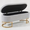 GlasFlength Ottomans and Benches Oval Velvet Storage Bench Upholstered Bedroom Bench Modern Storage for Living Room, Gray, 46.97"*16.9"*11.41" - 2 of 4