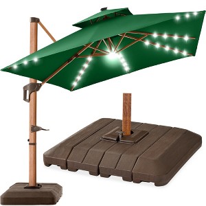 Best Choice Products 10ft Square Woodgrain Pattern 2-Tier Outdoor Solar LED Cantilever Umbrella w/ Base - 1 of 4