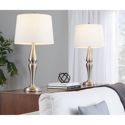 LumiSource (Set of 2) Sawyer 30" Contemporary Table Lamps Brushed Nickel and White Linen