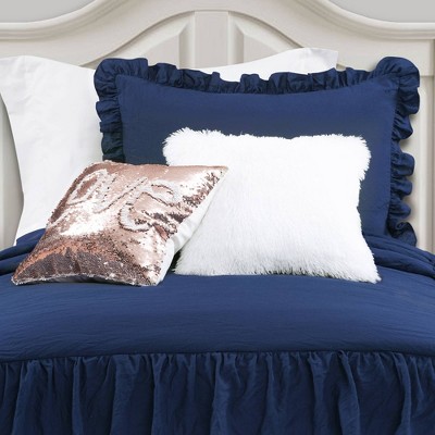 Navy Queen Ruffle Skirt Bedspread Set with Shams
