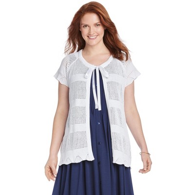 Woman Within Plus Size Tie-Neck Pointelle Cardigan Sweater