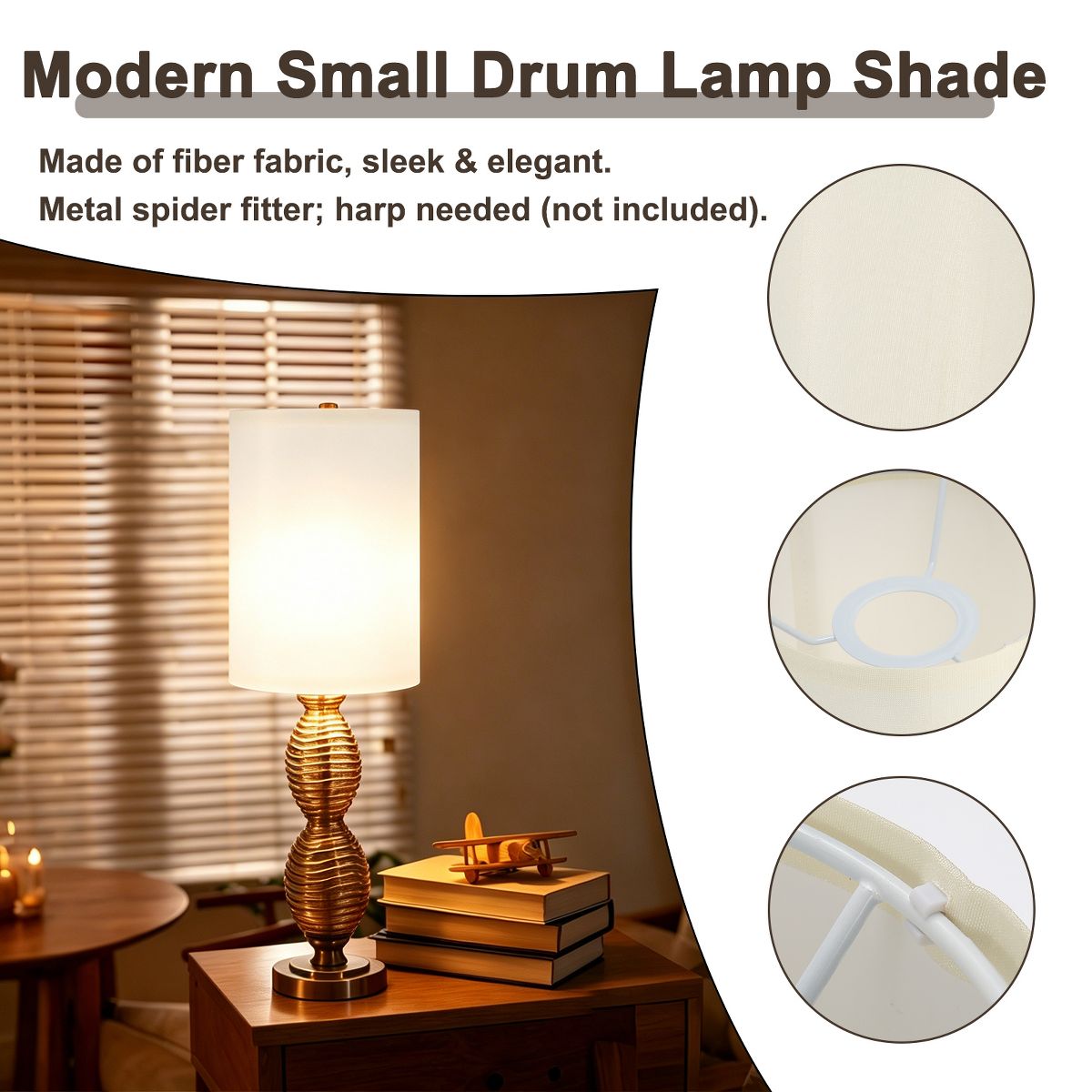 Unique Bargains Natural Linen Drum Design Spider Fitter Premium Fabric Lampshade 5.5 x 7.9 Inch 1 Pc - thumbnail 3