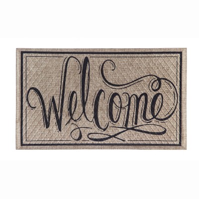 Evergreen Flag Welcome Script Embossed Mat