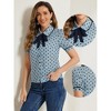 Allegra K Women's Polka Dots Peter Pan Collar Tie Neck Short Sleeve Shirt - 2 of 4