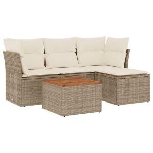 vidaXL Patio Sofa Set with Cushions Outdoor Furniture 5 Piece Poly Rattan - Beige and Cream - 1 of 4
