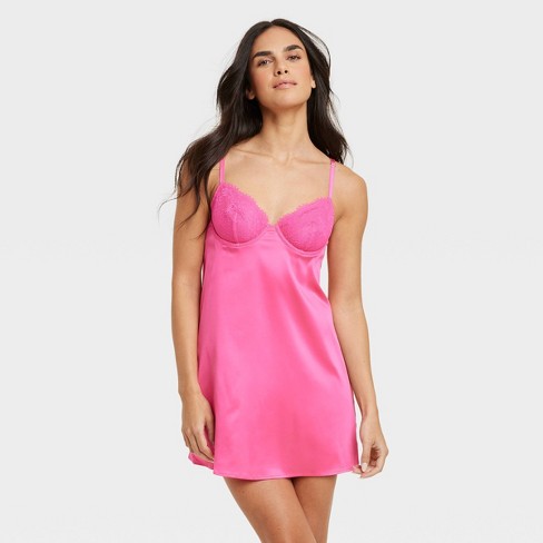 Women's Satin Lingerie Slip Dress with Keyhole Back - Auden™ Pink S