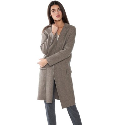 JENNIE LIU Women's Cashmere Wool Double Face Hooded Trench Coat