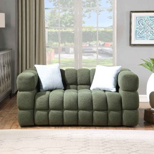 62.2 Inch Boucle Sofa with Pillows, 2-Seater Sofa with Split Back and Square Arms, Medium-Soft Marshmallow Sofa with Wood Frame-Coolbibila - 1 of 4