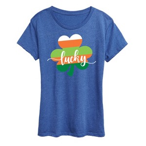 Women's - Instant Message - Lucky Striped Shamrock Short Sleeve Graphic T-Shirt - 1 of 4