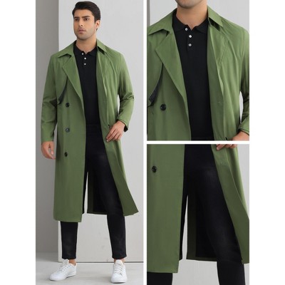 Lars Amadeus Men's Double Breasted Long Winter Classic Trench Coat with Belt Olive Green X Large — фото 3