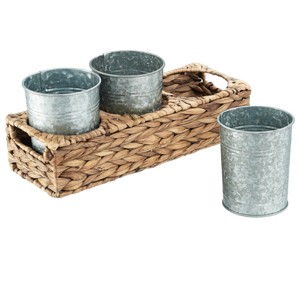 Artland Garden Terrace Seagrass Flatware Caddy with 3 Galvanized Cups - 13.75 Inch - 1 of 1