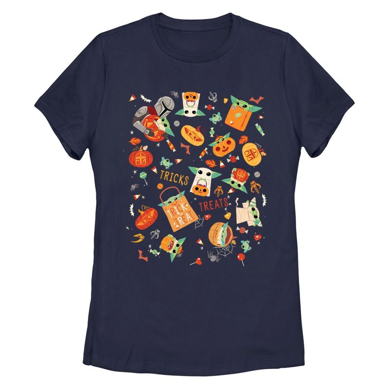 Women's Star Wars The Mandalorian Halloween Candy Collage T-Shirt, 1 of 5