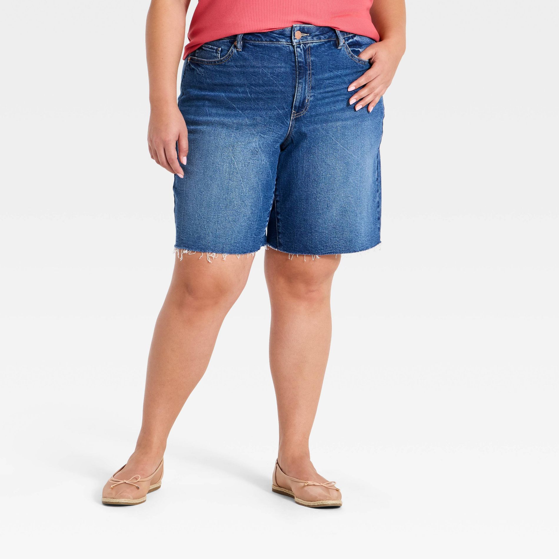 Women's Mid-Rise Bermuda Jean Shorts - Ava & Viv™ Dark Wash