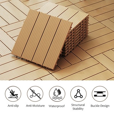 DOMETOUR 12"x12" Plastic Interlocking Deck Tiles Set of 35pcs, Patio Deck Tilesb Waterproof Floor Decking Tiles for Outdoor Indoor