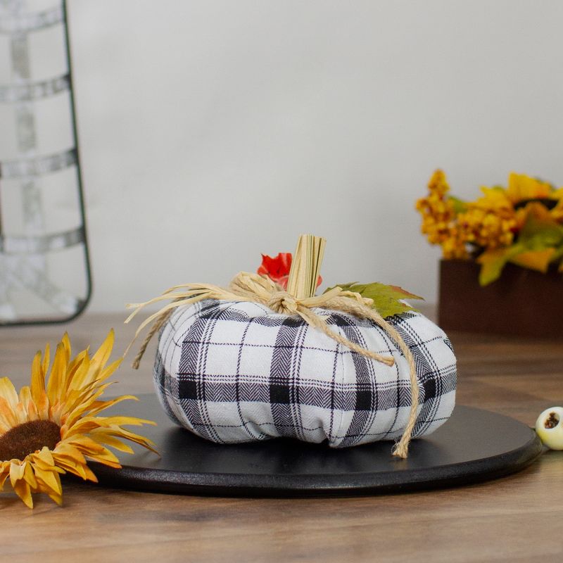 Northlight 5" Black and White Fabric Fall Harvest Tabletop Pumpkin, 2 of 4