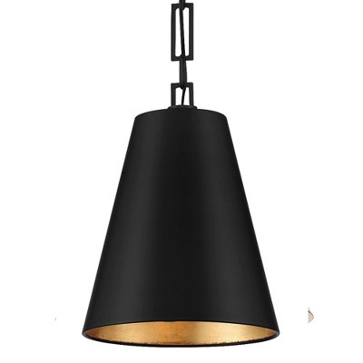 Matte Black and Antique Gold Drum Pendant with Iron Shade