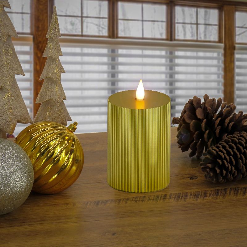 8" HGTV LED Real Motion Flameless Gold Candle With Remote Warm White Lights - National Tree Company, 2 of 5